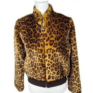 SOLD- Vintage ST. JOHN Faux Fur Bomber Jacket Leopard Print Sz Petite Small